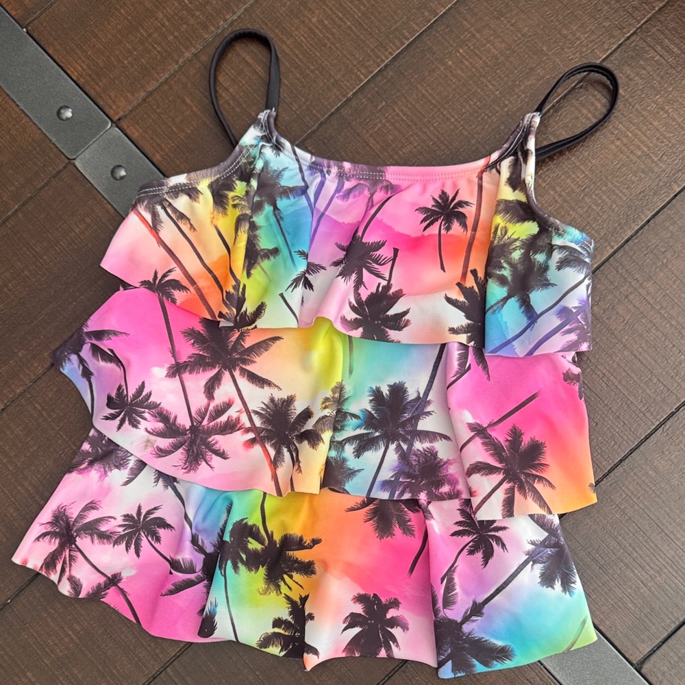 Justice Multicolor Palm Tree Swim Top